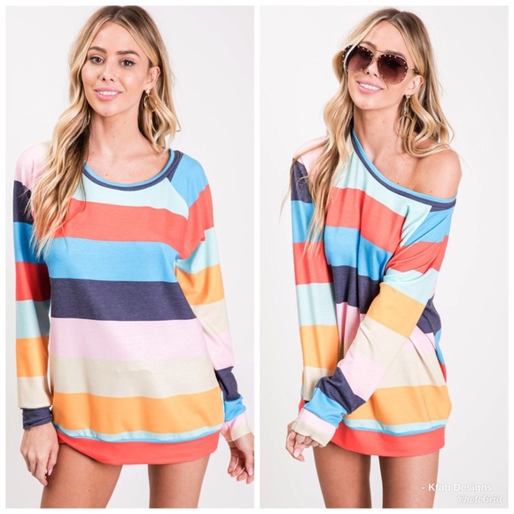 🛍LAST 1! French Terry Multi Stripe Top! - Picture 2 of 8